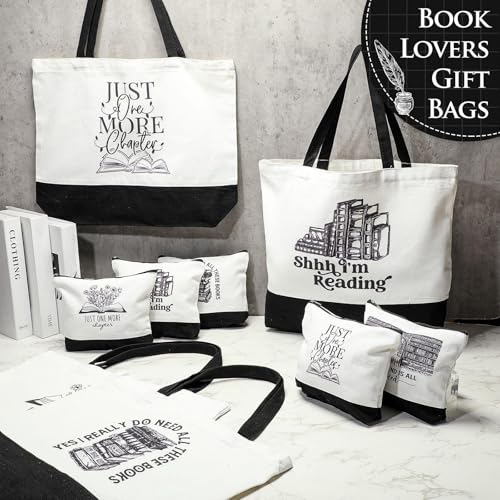 12 Pcs Book Club Gifts Book Tote Bag for Book Lovers Reading Quote Tote Bag Makeup Bag Reusable Cosmetic Bag with Metal Zipper Bookish Librarian Gifts for Women