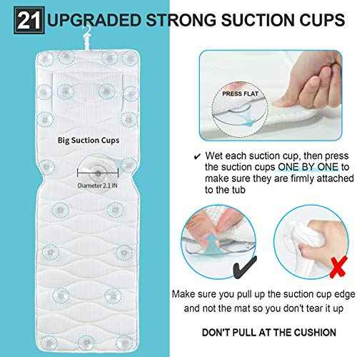OMYSTYLE Full Body Bath Pillow, Bath Pillows for tub with Mesh Washing Bag & 21 Non-Slip Suction Cups, Spa Bathtub for Head Neck Shoulder and Back Support - 5D Air Mesh & Quick Drying