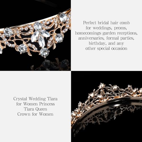 Gold Wedding Crown Crystal Tiara for Women Queen Crowns Princess Headband Rhinestones Tiaras for Bride Sparkle Hair Accessories for Birthday Prom Pageant Party