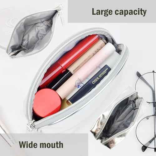 3pcs Make up Bag Set Travel Makeup Bags for Women Leather Cosmetic Bag Toiletry Organizer Bag Personalized Makeup Pouch Skincare Bag Silver