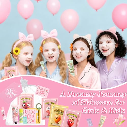 90PCS Spa Party Supplies for Girls,Daughter Spa Gift Sets Favors Include Face Masks,Lip Balm,Lip Mask,Eye Patches,Skin Care For Teens 10-12,Spa Birthday Sleepover Party Supplies for Kids Teens Girls