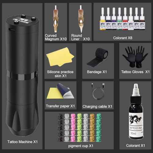 OZER Wireless Tattoo Pen Tattoo Machine Kit Tattoo Gun Kit Ink Cartridge Needle Beginner Rotating Tattoo Machine Pen Kit