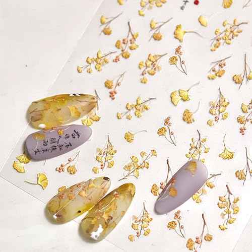 2PCS Silicone Nail Art Ombre Applicator, One Sheet Flower Stickers Decals, for Chrome Nail Powder, Floral Plant leaf Design of 5D Embossed Self-Adhesive Decoration Set, for Beginners