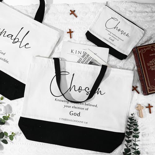 Abbylike Christian Gift Bags Bible Verse Tote Bag Religious Cosmetic Makeup Bag for Thanksgiving Day Christmas