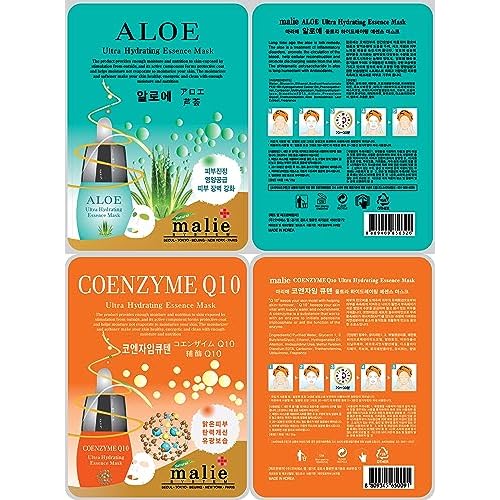 100 Pcs-Combo Ultra Hydraiting Essence Mask (10 types x 10 pcs), Korean Facial Mask Sheet, Skincare Moisturizing