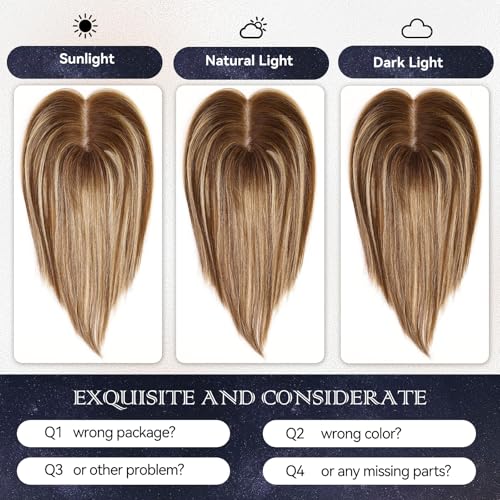 starluck Hair Toppers for Women Real Human Hair No Bangs 3.5"*4"Hand-Tied Swiss Lace Base 12in 100% Remy HumanHair Topper for Women with ThinningHair(T4/27/4#)