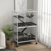 Small Animal Cage with Wheels, Hammock & Multi-Tier Design – White, 50H