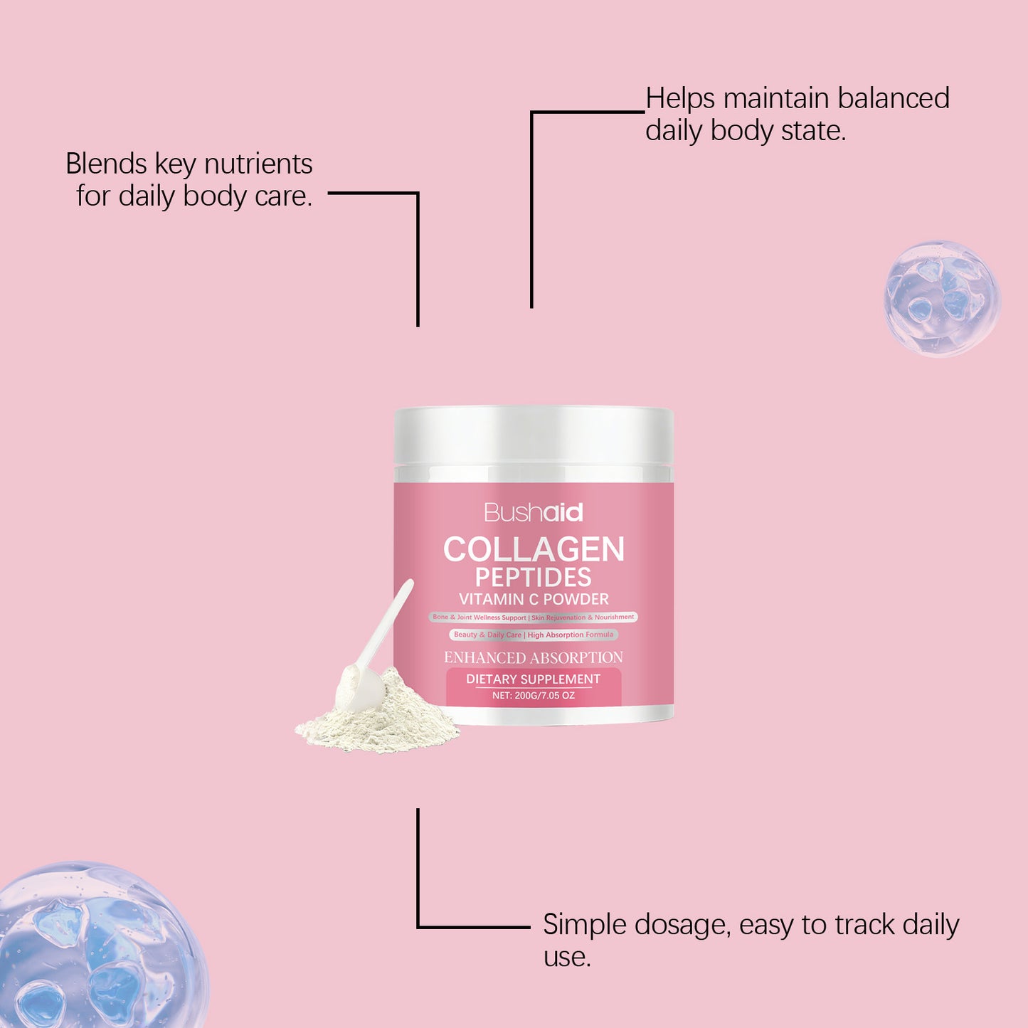 Collagen Vitamin C Powder 200g Dietary Supplement for Skin & Hair Health