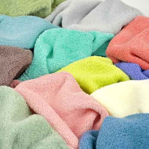 Cleanbear 100% Cotton Wash Cloths 12 Pack Bath Washcloths Facecloths, 13 by 13 Inches Large Bathroom Washcloth Set 12 Assorted Colors (Multi, 12)