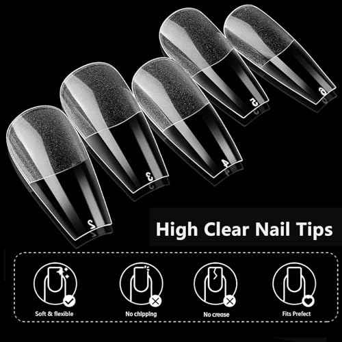 AddFavor 600pcs Coffin Nail Tips, Medium Coffin Soft x Gel Nail Tips Clear Fake Nails Ballerina Full Cover Acrylic Nails Tips for Extension Nail Manicure Salon Home DIY