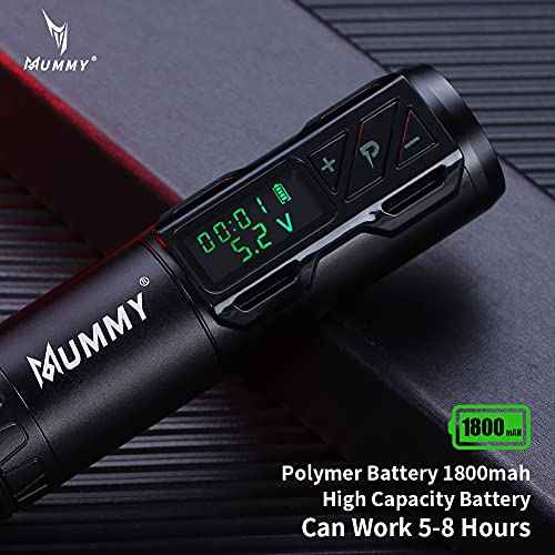 Mummy Tattoo Rotary Battery Pen Tattoo Cartridge Machine Rotary Pen with 1800mAh Power Coreless Motor Digital LED Display Tattoo Equipment Supply(black)