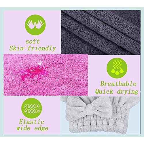 Microfiber Hair Drying Towels Head wrap with Bow-Knot Shower Cap Hair Turban hairWrap Bath Cap for Curly Long & Wet Hair Gift for Women 2pack