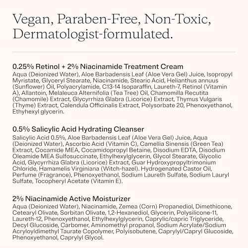 MDacne 3 Step Retinol Acne Kit - Retinol Cream 0.25%, Salicylic Acid Cleanser, Niacinamide Moisturizer - Plant-Based kit for Hormonal Acne, Blemishes, Wrinkles, 60 Day Acne Kit + Pimple Patch Gift