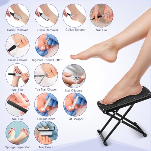 Gisafai 27 Pcs Pedicure Kit Professional Pedicure Tools Pedicure Foot Rest Foot Scrubber Dead Skin Remover Non Slip Pedicure Stand Foot Care Kit for Home Salon Care Men Women Foot Callus Remover