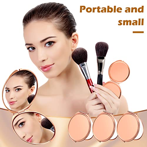 8 Pcs Rose Gold Compact Mirror Bulk, Metal Round Shell, 1x 2X Magnification Double Sided, Portable, Folding, Mini Travel Pocket Mirror for Women Girls Party Favor Bridesmaid