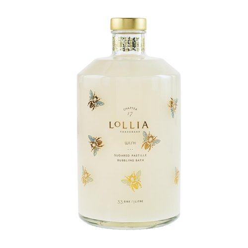Lollia Wish Bubble Bath, 33.8 fl oz, Vanilla Bean, Rice Flower, Jasmine Leaves, & Sugar Cane, Luxury Hydrating Women's Bubbling Bath Soap, Delicate & Relaxing Scented Skin Care