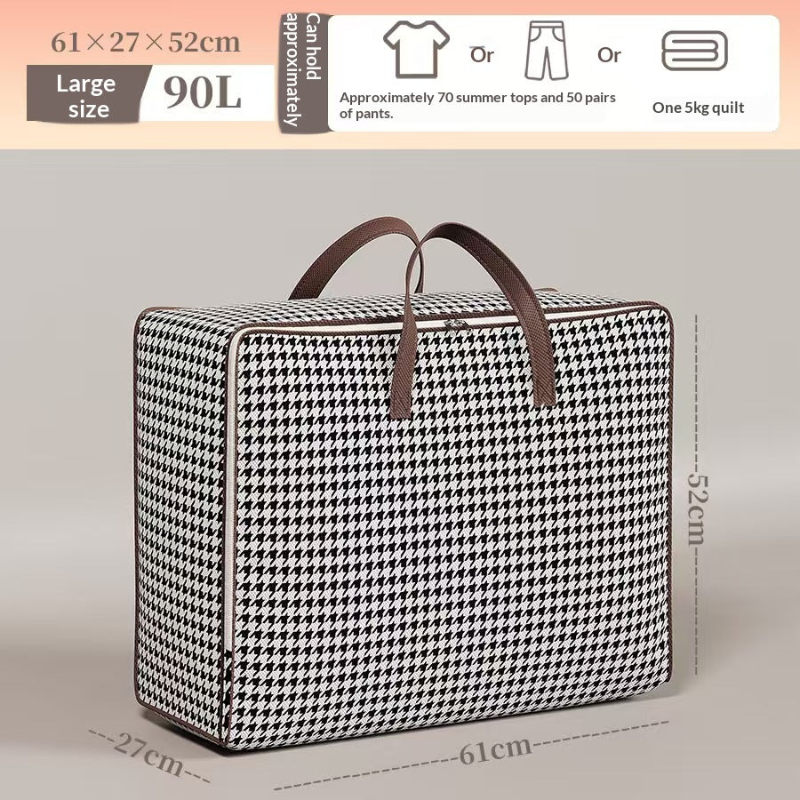 Portable Reinforced Houndstooth Storage Bag with Transparent Window - Multi-Size