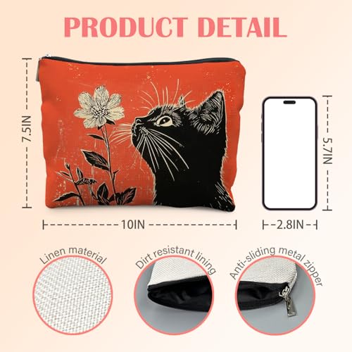 Black Cat Makeup Bag for Women, Cat Lovers Mom Lady Gifts, Black Cats Gifts Cosmetic Bag for Purse