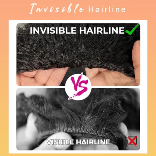 Domiso Afro Kinky Curly 3 In 1 Half Wig Human Hair Seamless Kinky Curly Flip Over Invisible Hairline Glueless Install Drawstring Band Clip in Wig No Sew In Black Color Bob Wig16 Inch