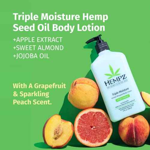 HEMPZ Triple Moisture Body Moisturizer, 17 Oz ? Hydrating Lotion Rich with Minerals, Vitamin C, & Hempseed Oil to Nourish & Repair Extremely Dry or Sensitive Skin for Body