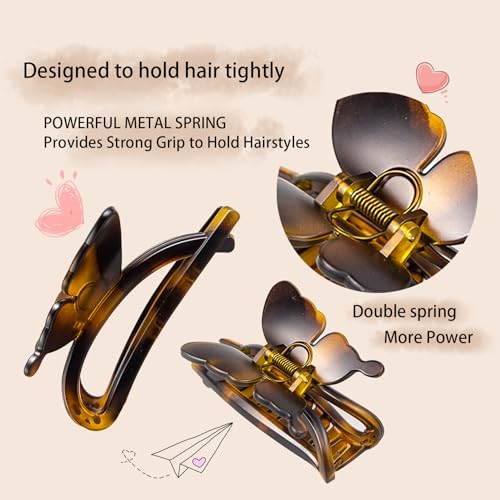 Large Butterfly Hair Claw Clips, Hair Clips for Thick/Thin Curly Long Hair, Strong Hold Matte Nonslip Cute Hair Clips for Women/Girls, Neutral Claw Clips for Hair