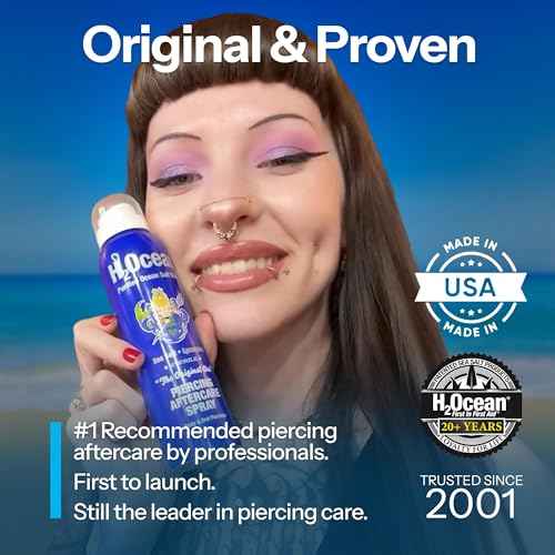 H2Ocean Piercing Aftercare Spray and Keloid Bump Removal? Sea Salt Spray for Body and Facial Piercings ? Ear, Nose, Navel, Oral & Body Piercing Cleaner, Aftercare Solution for New Piercings? 4oz