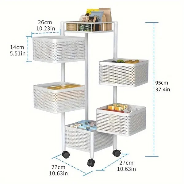 Rotating Kitchen Storage Shelf 5 Tier, Metal Fruit Vegetable Basket