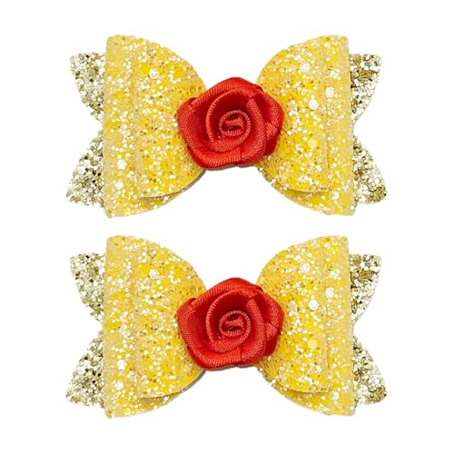 2Pcs Princess Hair Bow Clips Rose for Halloween Costume Dress up Birthday Party Supplies Yellow Decorations