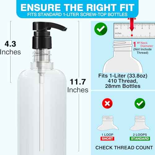 4-Pack Shampoo Pump for Liter 33.8 oz Shampoo and Conditioner Pump Dispenser Fits Most Salon Bottles with 1-inch Wide Opening, Black & White Replacement Pump Top for Soft Hair Product,Body Wash,Lotion