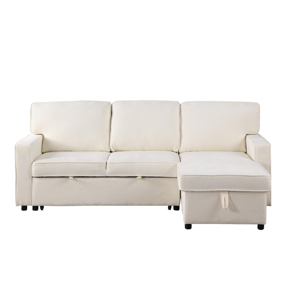 Upholstery Sleeper Sectional Sofa with Storage & USB Port - Beige