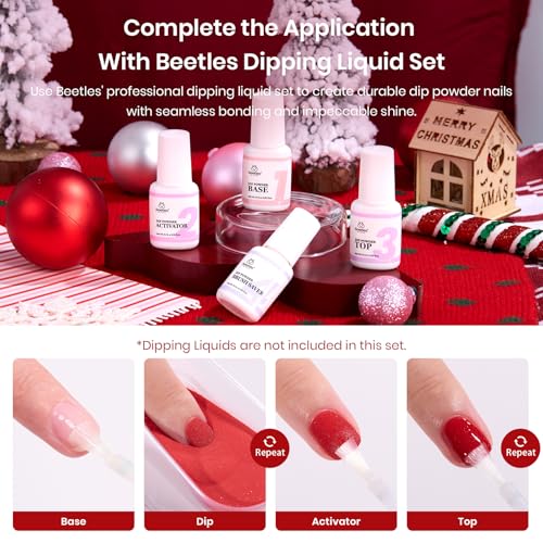 Beetles Christmas Dip Powder Nail Kit 6 Colors Red Glitter Dipping Powder No Need Nail Lamp Cured Manicure DIY Salon Gift for Girls Women