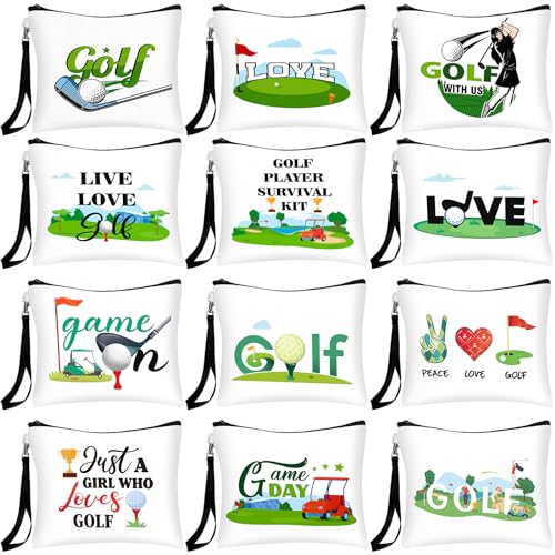 24 Pcs Golf Gift Bag Golf Cosmetic Bags Golf Accessories for Women Men Inspirational Golf Pouch Zipper Golf Toiletry Organizer Golf Wristlet Wallet for Golf Player Golf Lovers Gift,12 Style