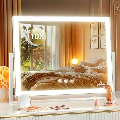 Lighted Makeup Mirror, 17.3"x13" Hollywood Vanity Mirror with Led Lights, Three Color Lighting Modes, and 5X Magnification Mirror, Smart Touch Control, 360¡ÆRotation (White, Gift Box)