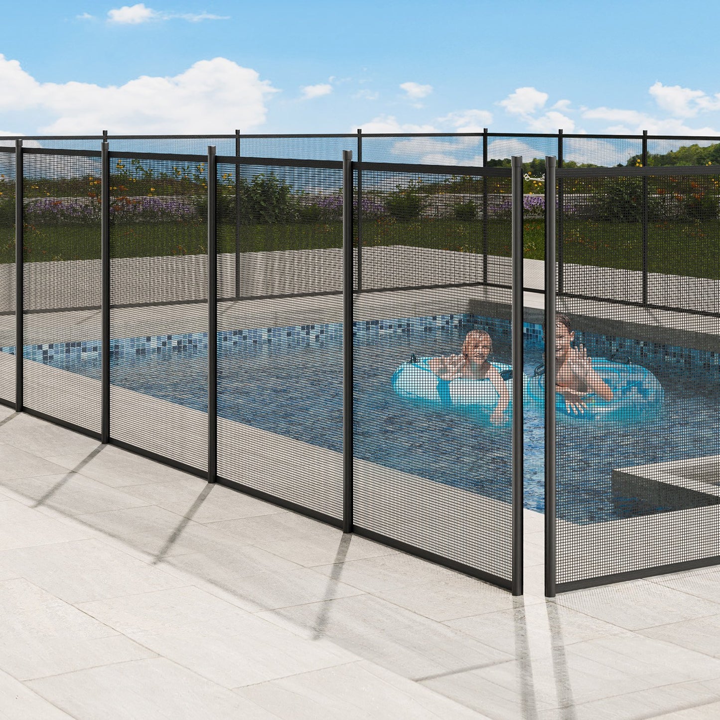 Removable Pool Fence 4x72 ft with PVC Mesh Child & Pet Safety Barrier - Black