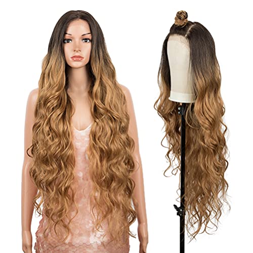 Style Icon Easy-360 Lace Wigs 36" Big Curl Free Part Lace Frontal Wigs Super Long Multi-Layered Synthetic Wig (36 Inches, TT6/26Q)
