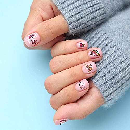 Unicorn Nails Stickers Rainbows Hearts Stars Cupcakes Cute Kids Fake Art Finger for Girls 6+ Years Decal kit Transfer Set Birthday Party Bags Children Stocking Filler Gift