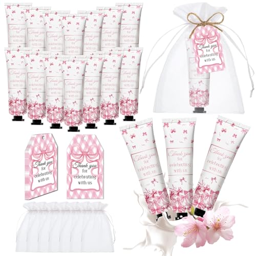 50 Pcs Pink Bow Gifts Hand Cream Bulk for Women,Girls Favors Gifts for Bachelorette Mini Travel Hand Lotion Bulk for Guest Wedding Bridal Engagement Baby Shower Thanksgiving Christmas Party Stuffers