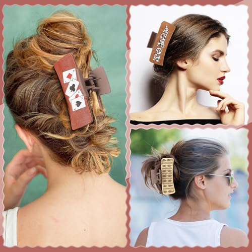 8 Pcs Western Hair Claw Clips Gifts Leather Highland Cow Print Large Hair Claw Clips Western Accessories Christmas Supplies for Women Long Short Hairstyle Gifts(Highland)