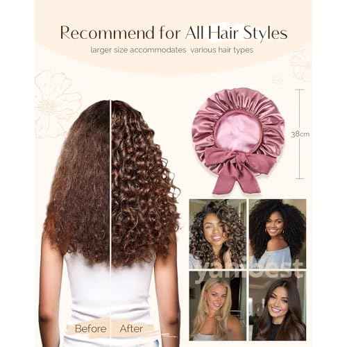 YANIBEST Satin Silk Bonnet for Sleeping Women, Double Layer Hair Bonnet with Elastic Tie Band for Curly Natural Hair