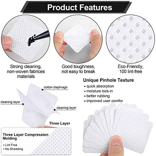 400 Pieces Nail Cotton Pads,1 Pull-Down Pump Dispenser Bottle,Super Absorbent Soft Non-Woven Eyelash Glue Wipes,Nail Polish dehumidifier for Eyelash Extension Products and Nail Oil Bottle(Pink White)