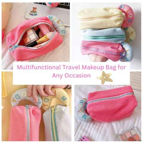 Cute Makeup Bag - Cosmetic Travel Organizer, Makeup Bag Girls, Travel Cosmetic Bag, Cute Makeup Pouch Toiletry Bag, Preppy Stuff Gift for Girls, Zipper Pouch Organizer for Women and Girls (Pink)