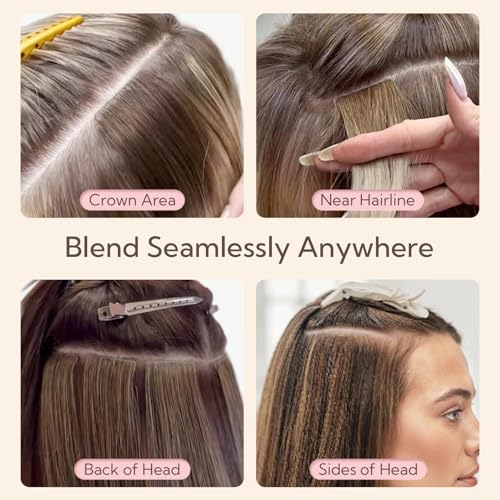 HOTBANANA Invisi Edge Tape in Hair Extensions Human Hair, 20inch 50g 20pcs Balayage Dark Brown Mixed Chestnut Brown Invisible Tape in Extensions Straight Seamless Real Remy Hair Injected