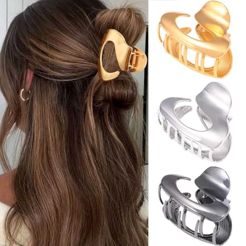 BARTOSI Small Metal Claw Clips Gold Hair Clips Nonslip Hair Claw Clips Hair Accessories for Women and Girls (Pack of 3)