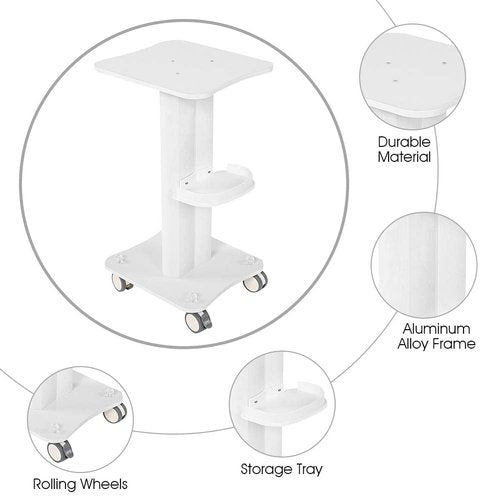 Salon Trolley, Salon Cart Beauty Hairdresser Trolley Salon Rolling Cart Alloy Stand Instrument Tray Beauty Spa Tool Station, White