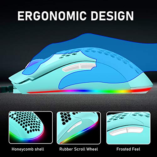60% Gaming Keyboard and Mouse Combo Samll Mini RGB Backlight Mechanical Feeling and Mechanical RGB 6400 DPI Honeycomb Optical Mouse,Gaming Mouse pad for Gamers and Typists (Green)