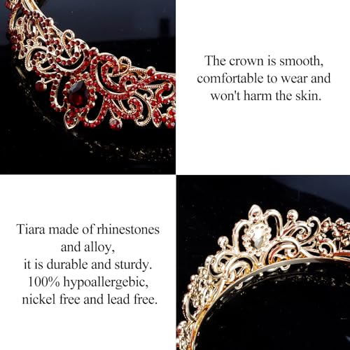 COCIDE Red Tiara Crowns Aurora Borealis Crystal Headband Princess Ruby Rhinestone Crown with Combs Bride Headbands Bridal Wedding Prom Birthday Party Hair Accessories Jewelry for Women Girls