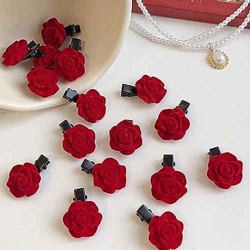 20 Pcs Mini Rose Hair Clip for Women Girls, Red Flower Hair Barrettes Headpiece Hair Vintage Hair Pins for Bridal Wedding Valentine Mother's Day Halloween Birthday Party Gift