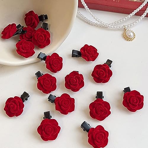 20 Pcs Mini Rose Hair Clip for Women Girls, Red Flower Hair Barrettes Headpiece Hair Vintage Hair Pins for Bridal Wedding Valentine Mother's Day Halloween Birthday Party Gift