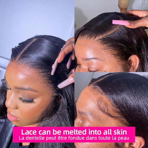 BELE 18 inch 13x6 Transparent Lace Front Wigs Human Hair 180% Density Brazilian Straight HD Lace Front Glueless Wigs Virgin Huamn Hair for Black Women Natural Color Pre Plucked with Baby Hair
