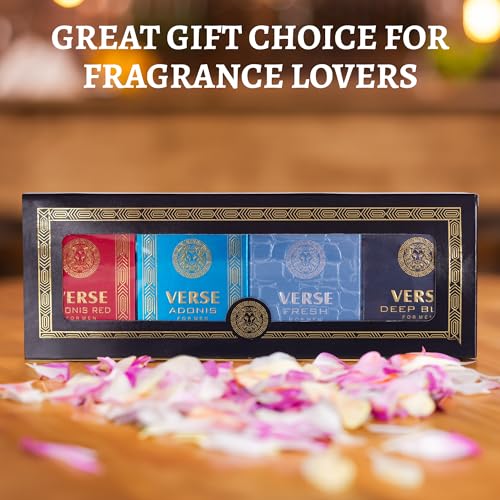 NovoGlow Verse Mini 4-Piece Fragrance Gift Set for Men - Aromatic, Floral, Oriental & Woody Notes - Individually Boxed - Travel Size - 25ml Eau De Parfum